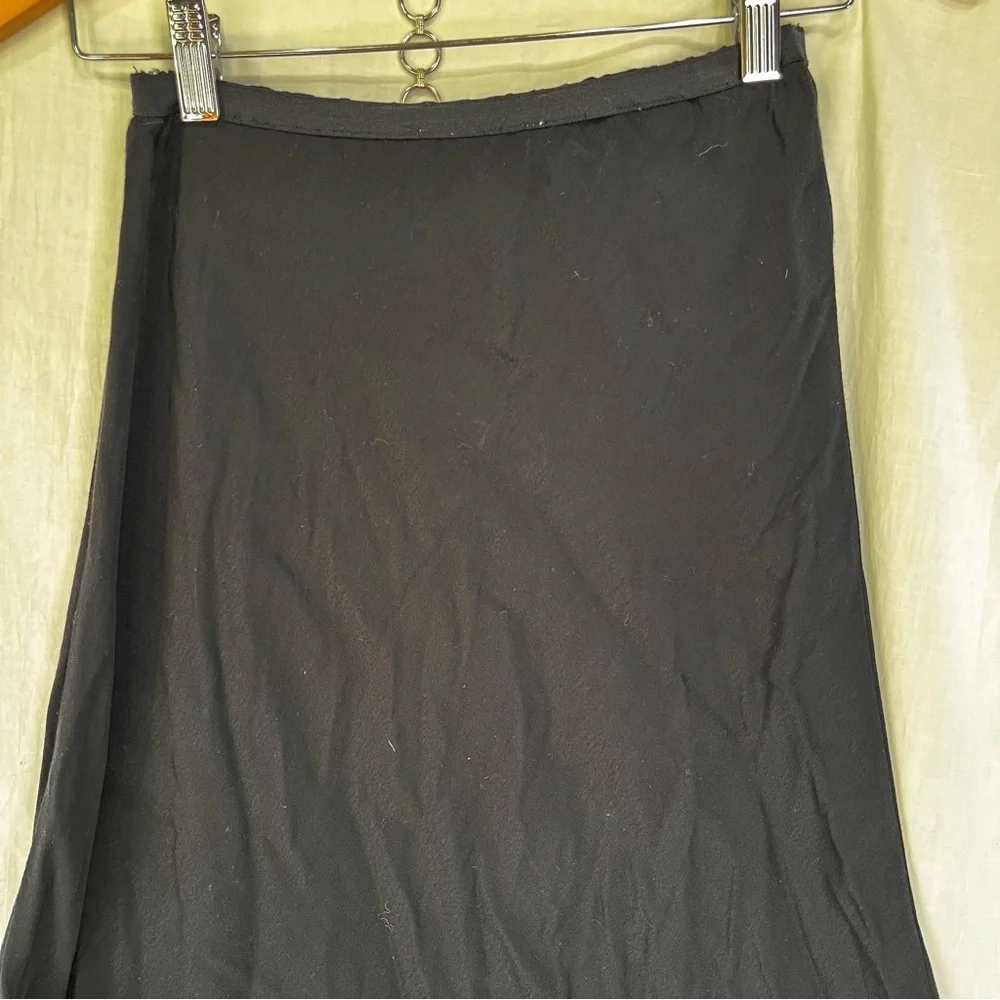 Vintage Black Slip Rayon Crepe Pink Wheels Simple Pull On Midi Slip Skirt Small